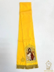 Закладка для служебных книг, с иконой Иоанна Предтечи, вышитая, желтая с золотом, шир. 14 см. + золото, 14,5 см Закладка для служебных книг, с иконой Иоанна Предтечи, вышитая, желтая с золотом, шир. 14 см. + золото, 14,5 см