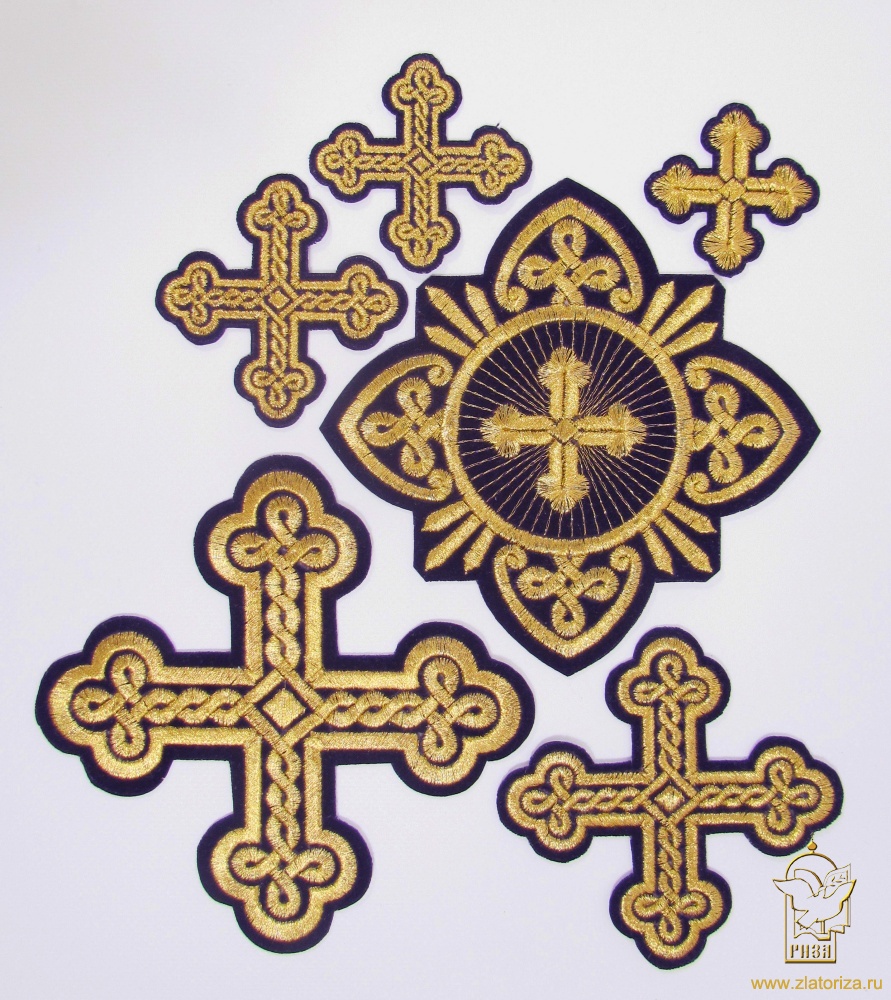 Набор крестов, иерейский, ОКРУГЛАЯ ПЛЕТЕНКА, фиолет с золотом, 14 шт