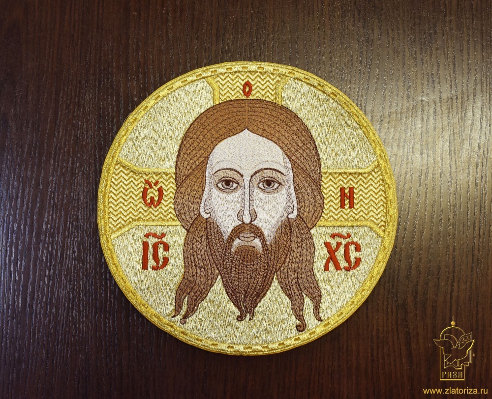 Икона Спасителя, диаметр 20 см, вышитая, арт. 19408