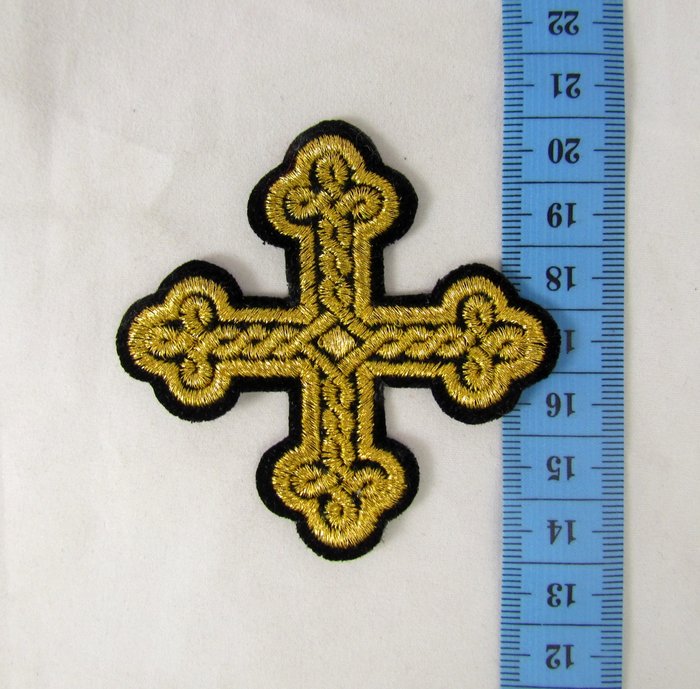 Крест 4 ОКРУГЛАЯ ПЛЕТЕНКА, черный с золотом,6-7 см