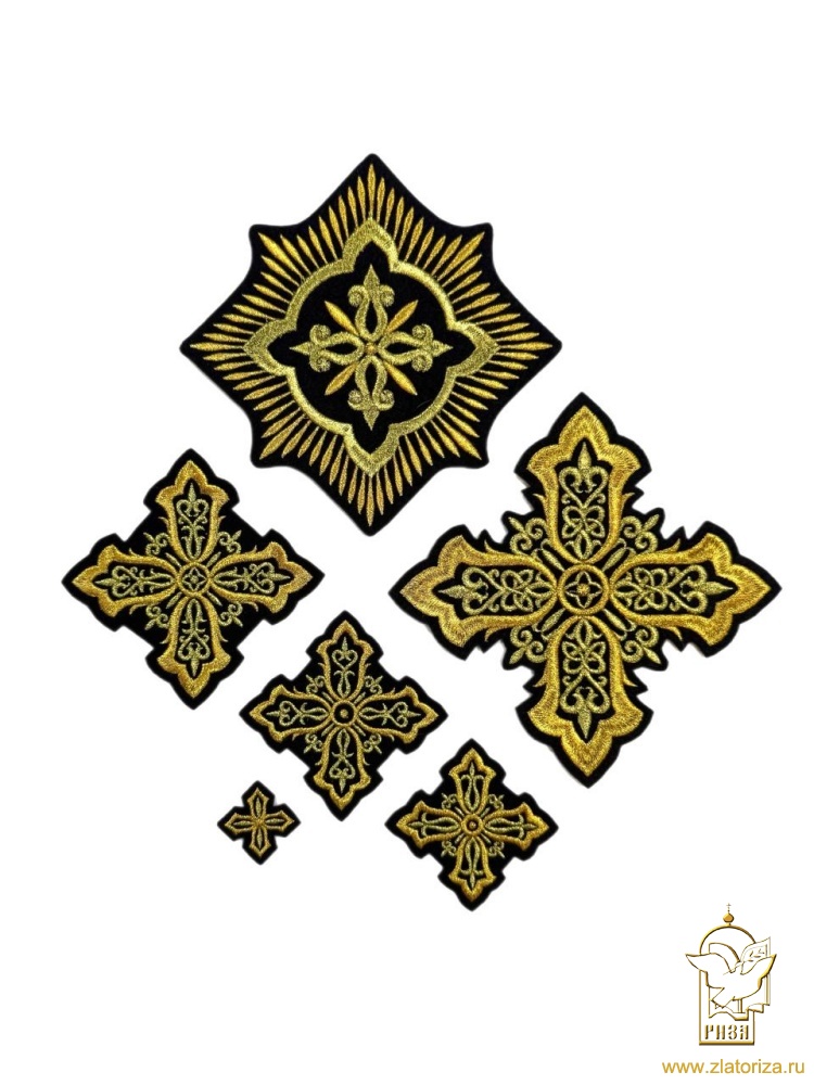 Набор крестов, иерейский, ВИЗАНТИЯ, черный с золотом, 14 шт