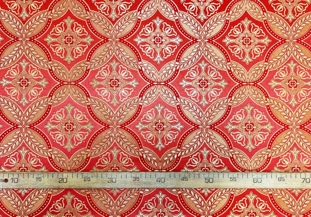 Шелк КРУЖЕВНИЦА / ЛАВР, красный с золотом, шир. 150 см, ПП
