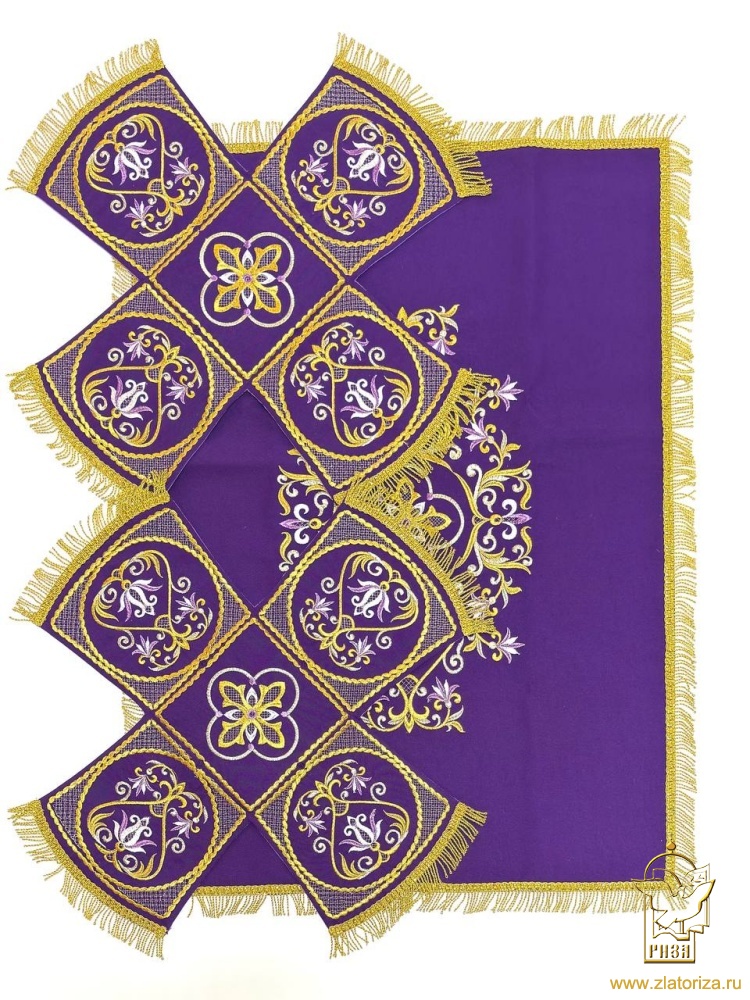 Покровцы габардин, СЕРЕБРЯНЫЙ ЦВЕТОК, фиолетовые с золотой и цветной вышивкой