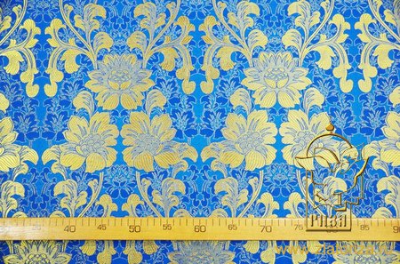 Парча САМОЦВЕТЫ, голубая с золотом, шир. 150 см, Рахманово