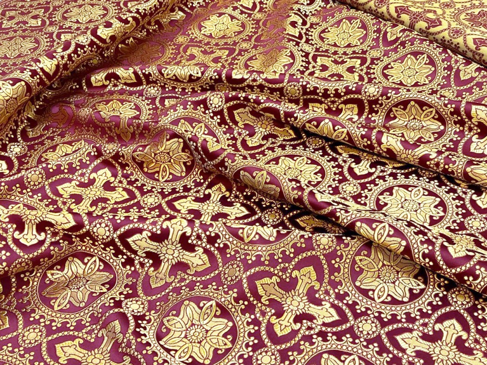 Шелк ЯРОПОЛК, бордо с золотом, шир. 150 см, Рахманово