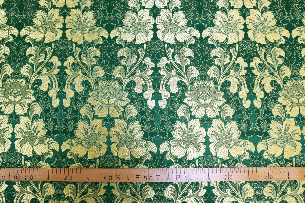 Шелк САМОЦВЕТЫ, зеленый с золотом, шир. 150 см, Рахманово