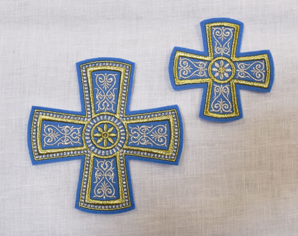 Набор крестов, иерейский, ГЕОРГИЕВСКИЙ голубой с золотом, 14 шт,