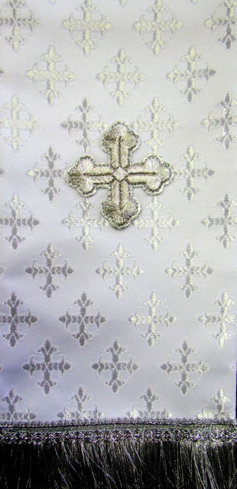 Закладка для служебных книг, шелк, белая с серебром, шир. 12 см