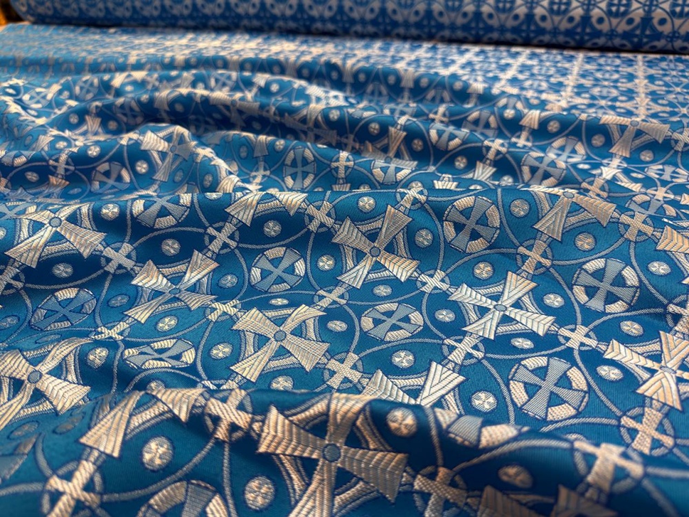 Шелк ЗВОНАРИ, голубой с серебром, шир. 150 см, Рахманово