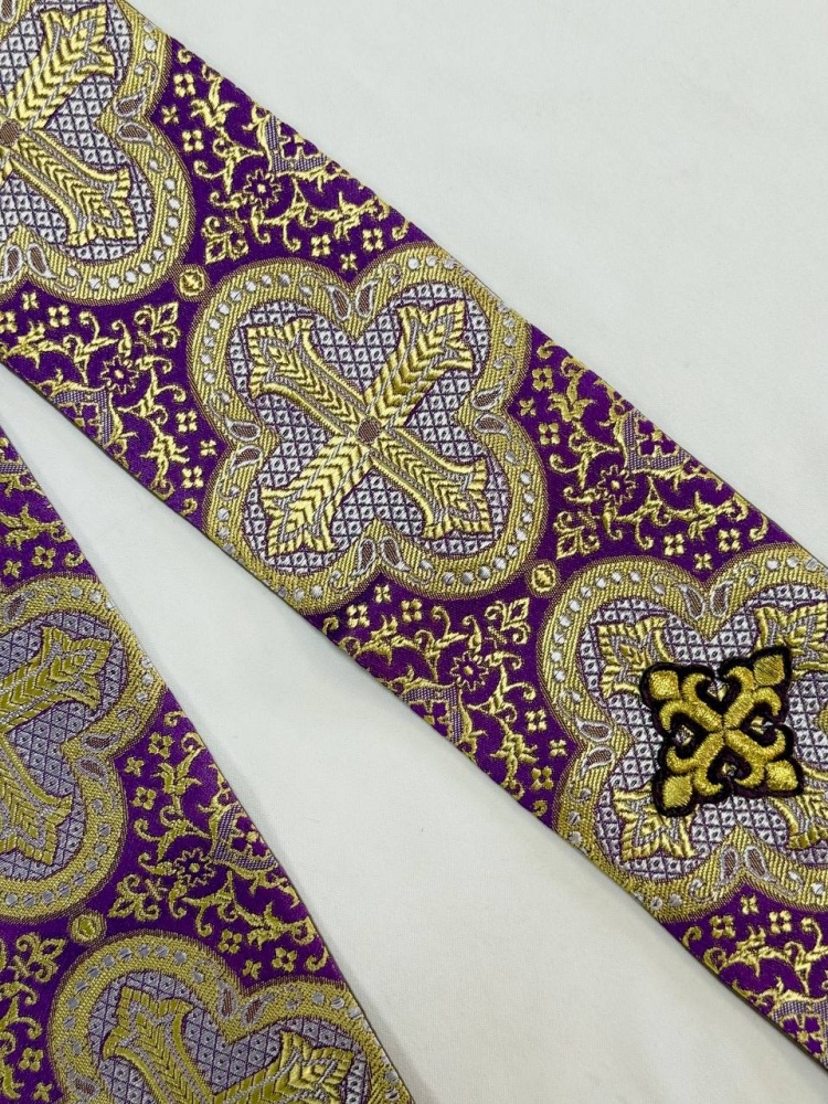 Закладка для служебных книг, шелк, фиолетовая с золотом шир. 12 см