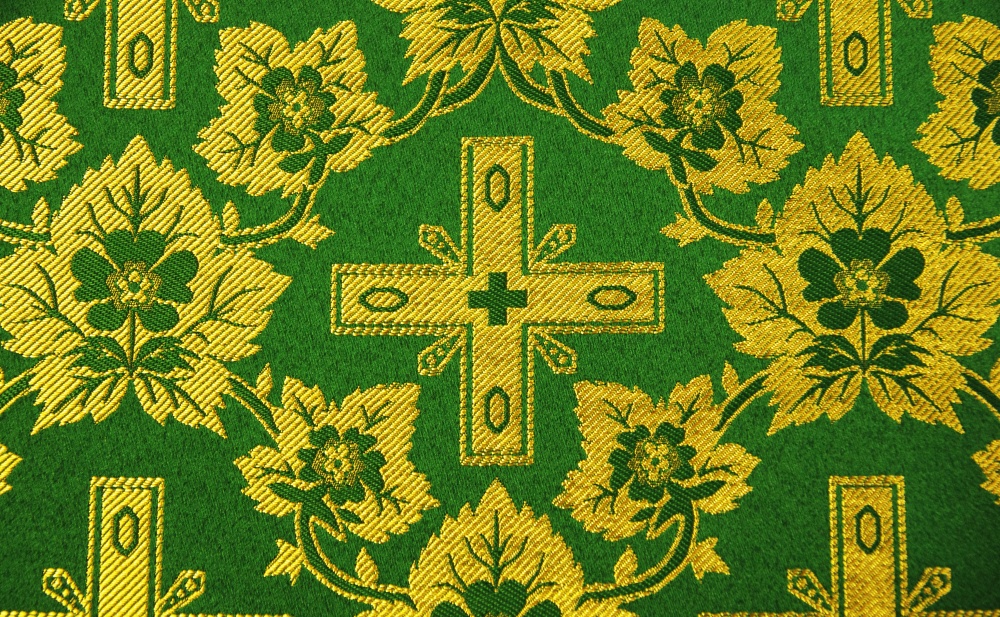 Шелк ВЕНЕЦ, зеленый с золотом, шир. 150 см, Рахманово