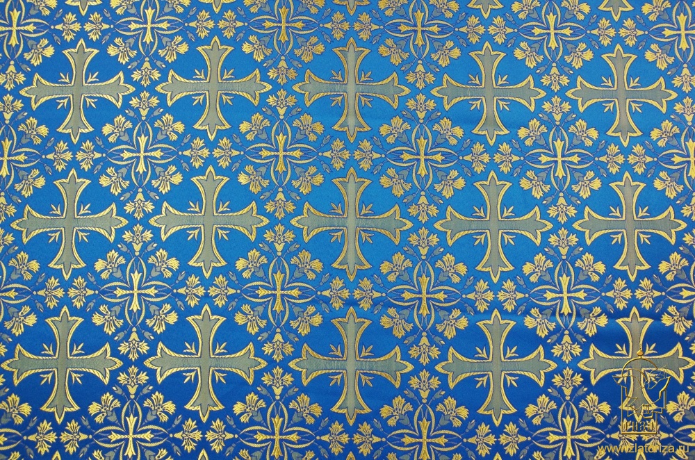 Шелк ВАСИЛЕК, голубой с золотом, шир. 150 см, Рахманово