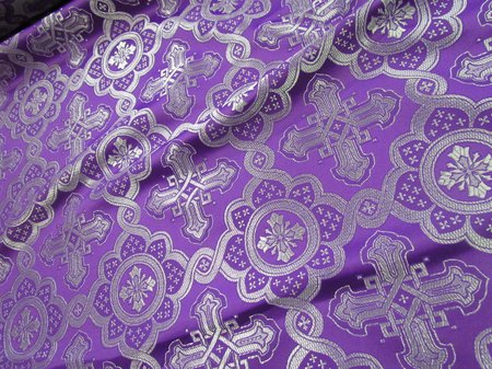 Парча ПОДСОЛНУХ, фиолетовая с серебром, шир. 150 см, Рахманово