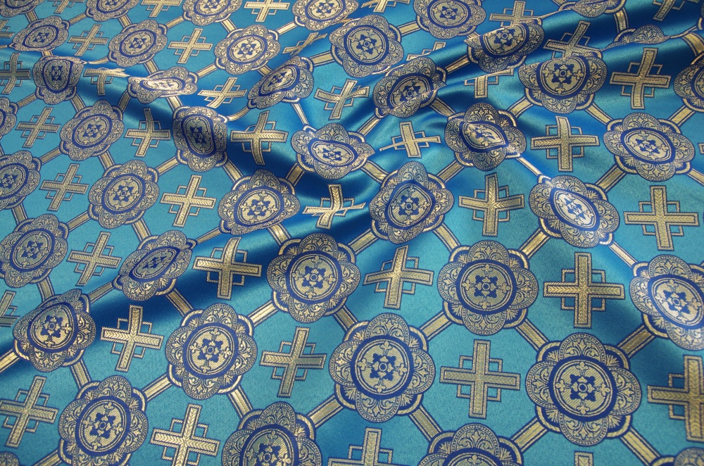 Парча НИКОЛЬСКИЙ КРЕСТ, голубая с серебром, шир. 150 см