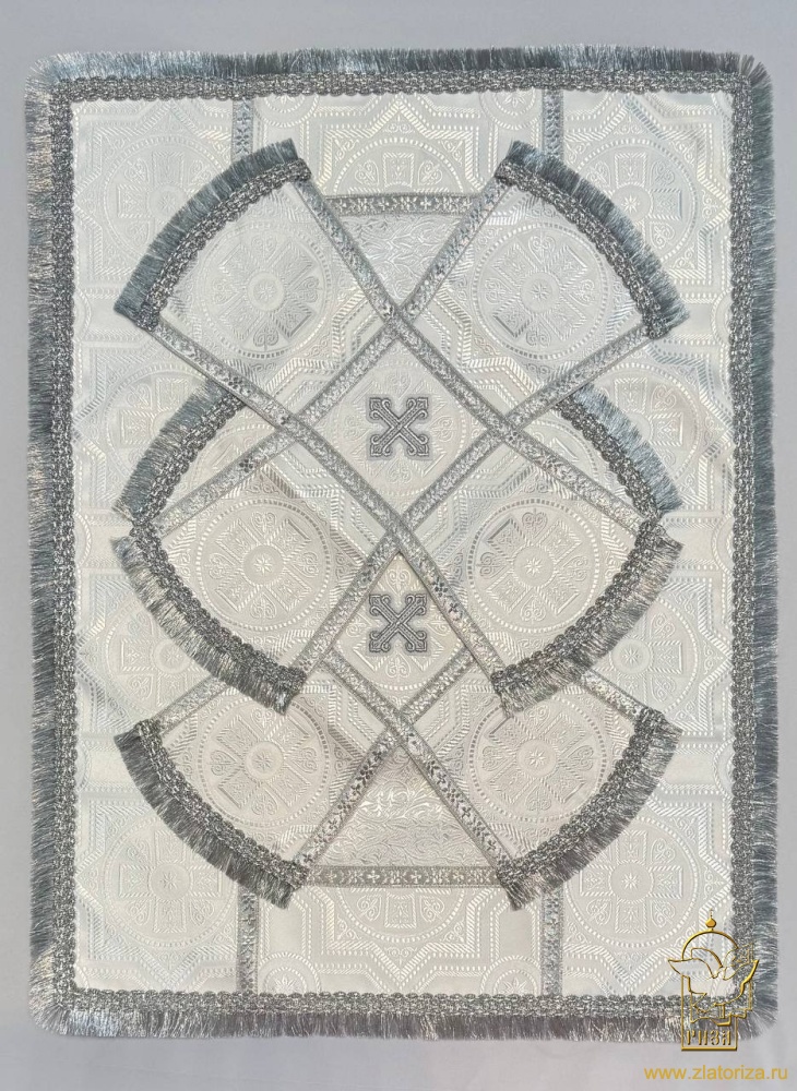 Покровцы шелк, белые с серебром