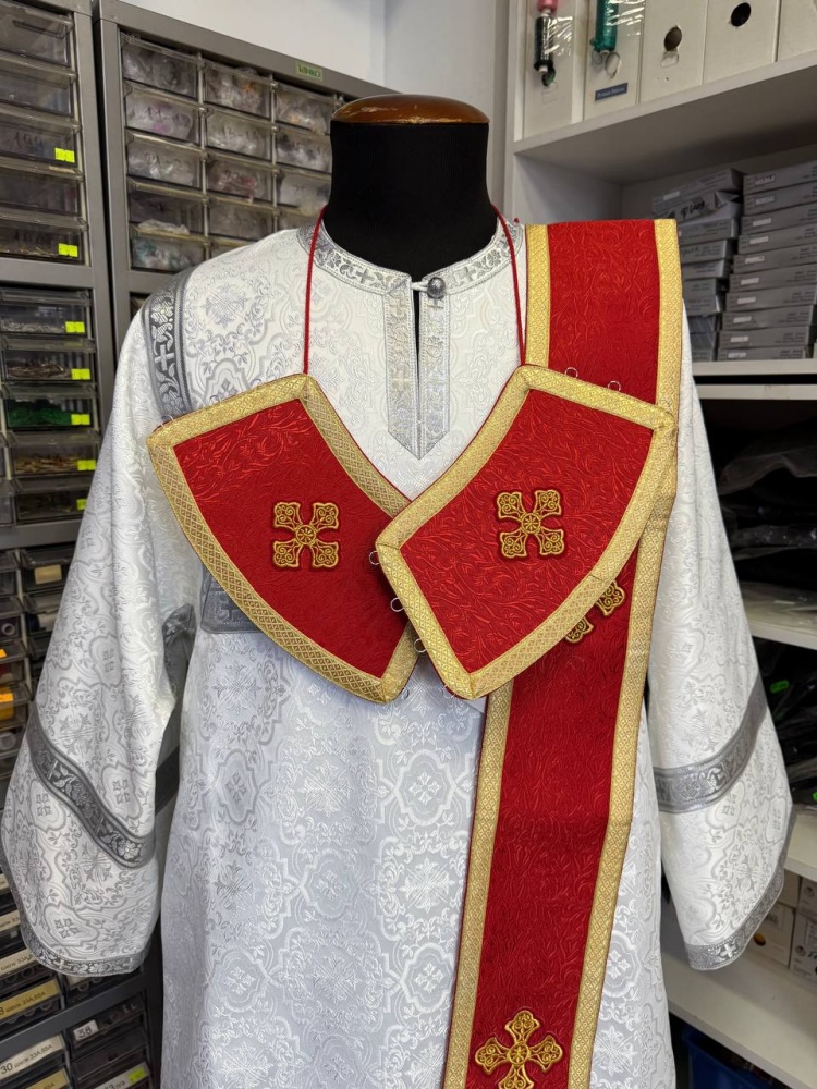 Орарь красный с золотом, шелк, с поручами