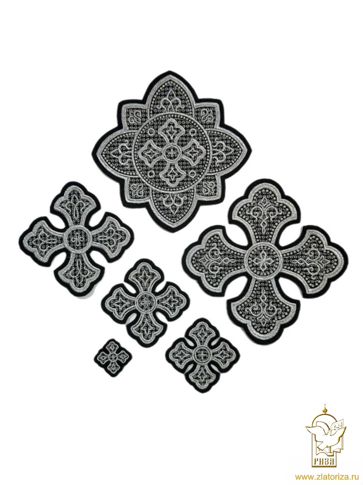 Набор крестов, иерейский, КРУЖЕВНИЦА, черный с серебром, 14 шт