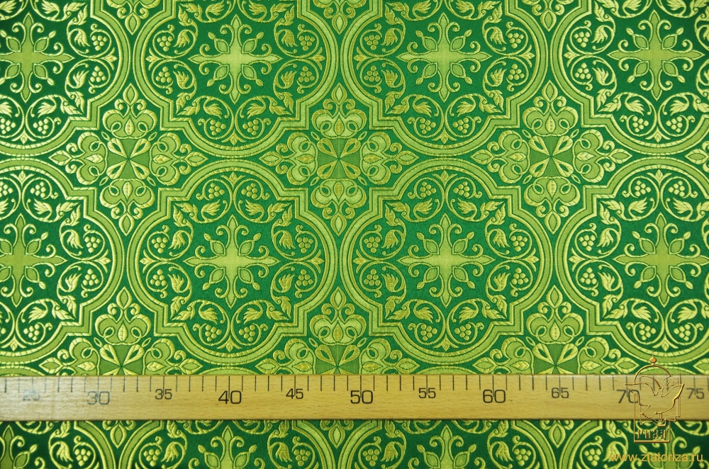 Шелк ШУЙСКАЯ, зеленый с золотом, шир. 150 см, Рахманово