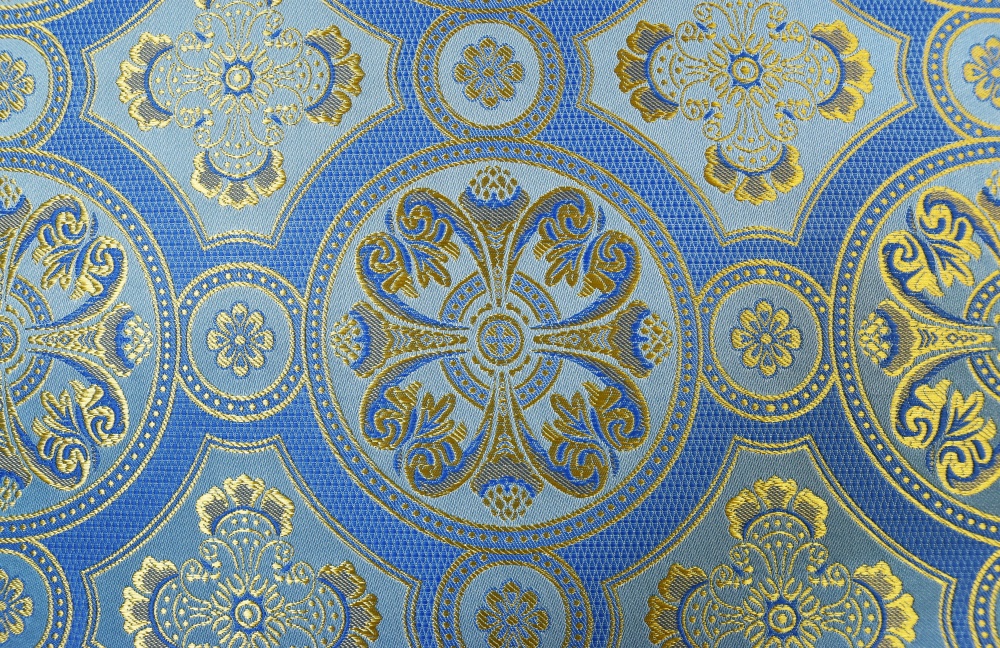 Шелк ВИЗАНТИЯ, голубая с золотом, шир. 160 см