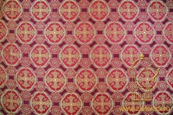 Шелк ПАСХАЛЬНЫЙ, красный с бордо окантовкой, с золотом, шир. 150 см, Рахманово
