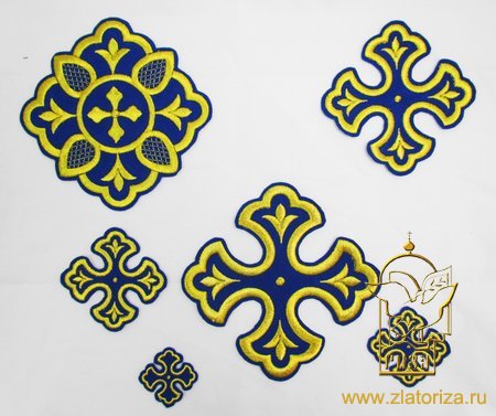 Набор крестов, иерейский, ТРИЛИСТНИК синий с золотом, 14 шт, арт. 22433