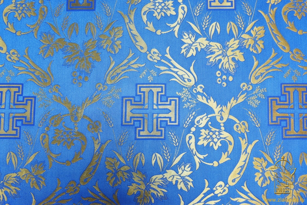 Шелк КАНА, синяя с золотом, шир. 160 см