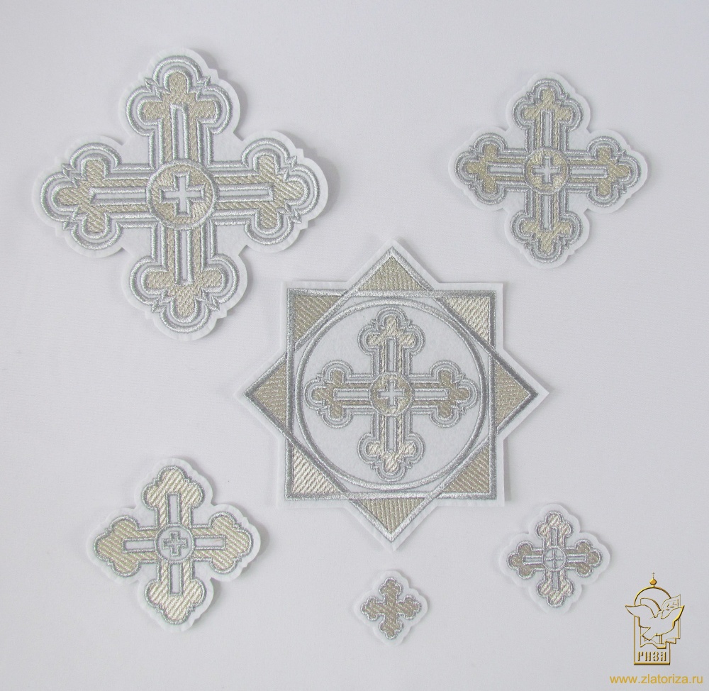 Набор крестов, иерейский, СТАРОРУССКИЙ, белый с серебром, 14 шт