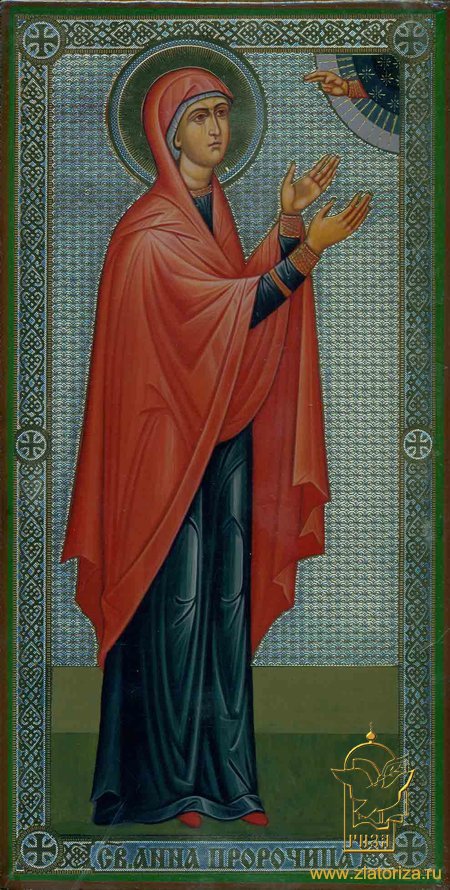 Икона Анна святая пророчица А082 двойное тиснение 12,7х25 см на деревянной доске