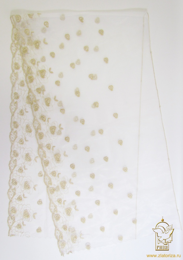 Шарф сетка, белый/молочный, с вышивкой