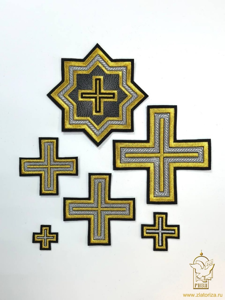 Набор крестов, иерейский, АНДРЕЕВСКИЙ, черный с серебром + золото, 14 шт