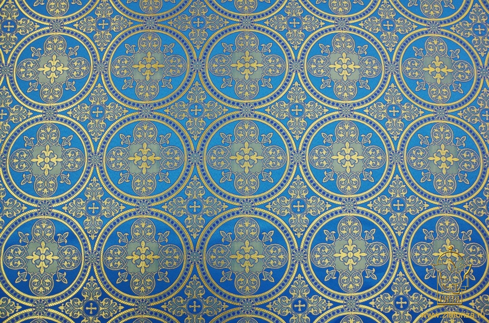 Шелк ВЛАДИМИРСКИЙ, голубой с золотом, шир. 150 см, Рахманово