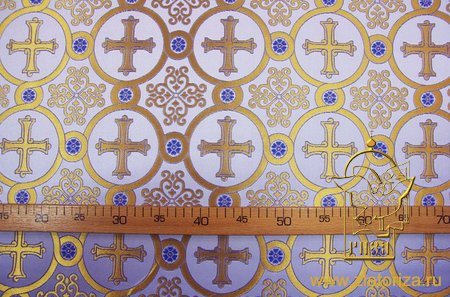 Шелк КОРИНФ, белый с золотом фиолетовый контур, шир. 160 см