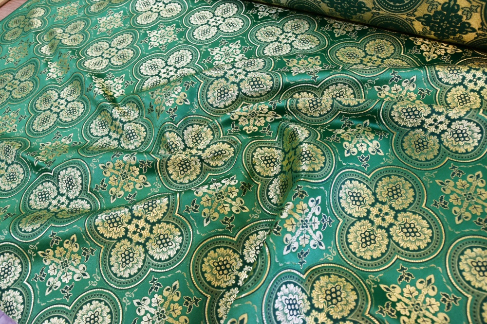 Шелк ПП ВОСКРЕСЕНЬЕ, зеленый с золотом, шир. 150 см