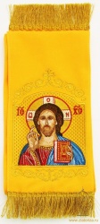 Закладка для служебных книг, с иконой Господь Вседержитель, вышитая, желтая + золото, шир. 14,5 см. + золото, 14,5 см Закладка для служебных книг, с иконой Господь Вседержитель, вышитая, желтая + золото, шир. 14,5 см. + золото, 14,5 см
