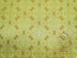 Парча ПАСХАЛЬНЫЙ, желтая с горчичной обводкой, с золотом, шир. 150 см,