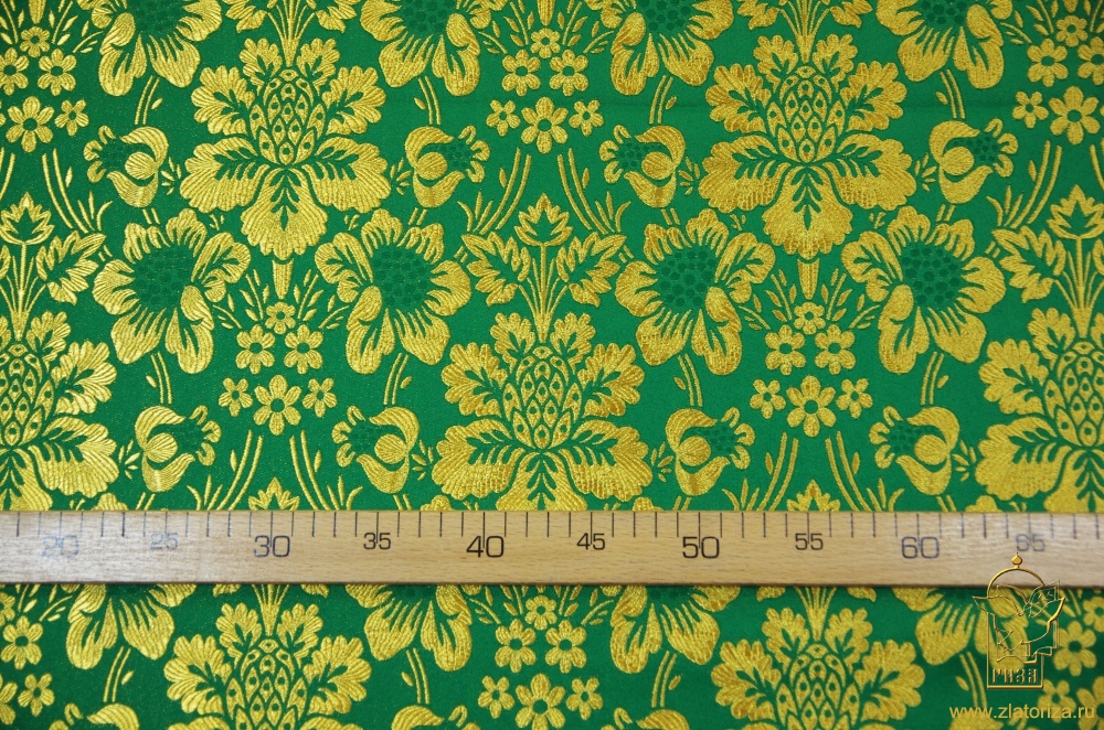 Парча КЛИОНИК, зеленая с золотом, шир. 150 см, Рахманово