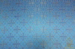 Парча АФОН/ВИЗАНТИЙСКИЙ КРЕСТ голубая с золотом, шир. 150 см, Рахманово