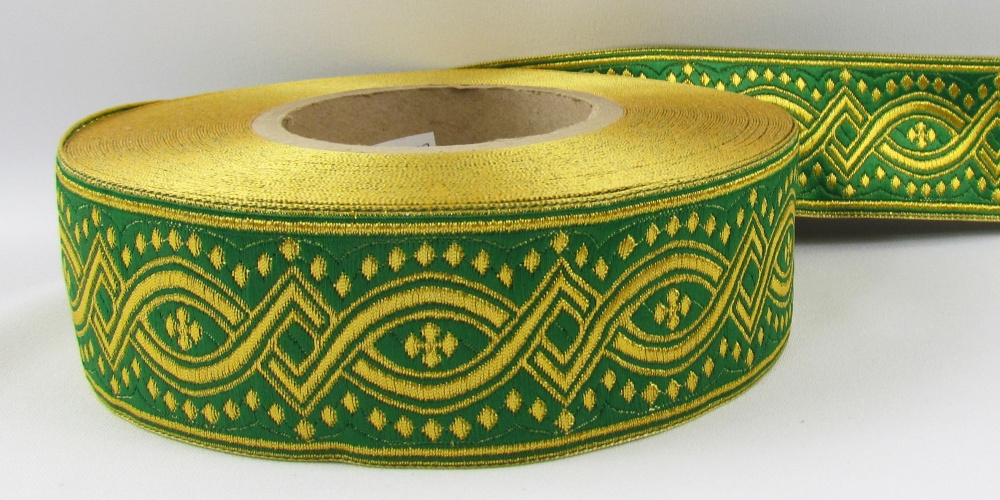 Галун КОСТРОМА, зеленый с золотом, шир. 5 см, РА