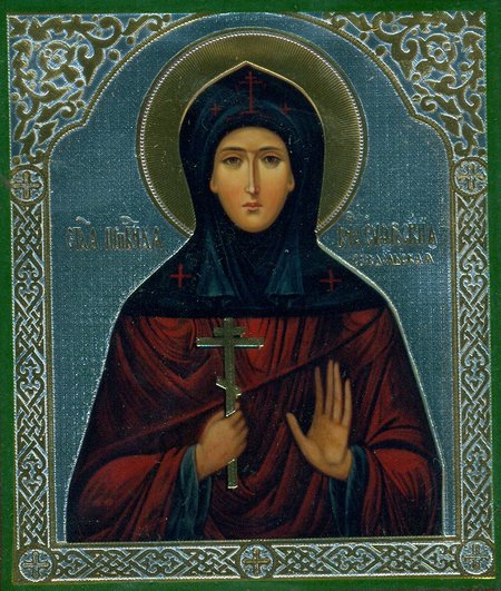Икона Евфросиния Суздальская святая праведная Б217 двойное тиснение 8,8х10,4 на деревянной доске