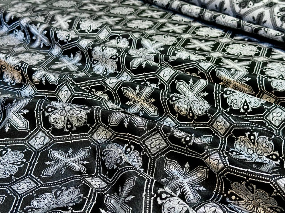 Шелк СВЕТЛАНА, черный с серебром, шир. 150 см, Рахманово