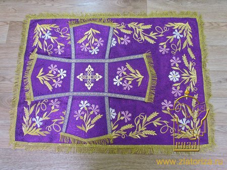 Покровцы парча Оренбург, цвет - фиолетовый с золотом, с вышивкой