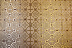 Шелк КОРИНФ, горчица с золотом, с бордо окантовкой, шир. 160 см