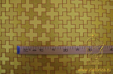 Шелк НОВГОРОДСКИЙ КРЕСТ, желтый с красной окантовкой, с золотом, шир. 160 см