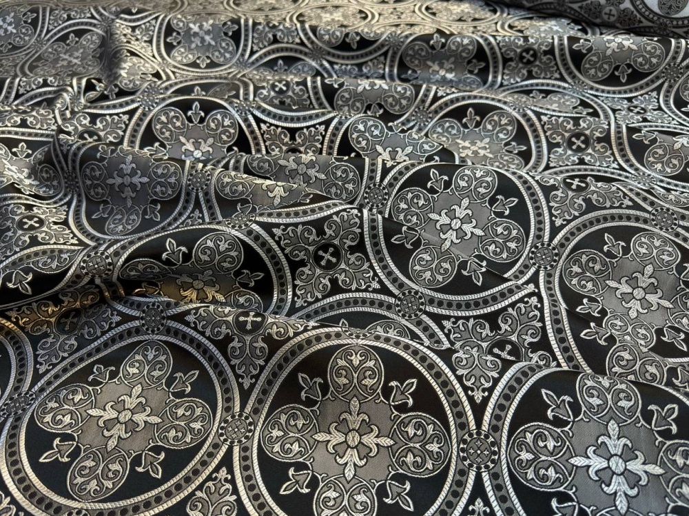 Шелк ВЛАДИМИРСКИЙ, черный с серебром, шир. 150 см, Рахманово