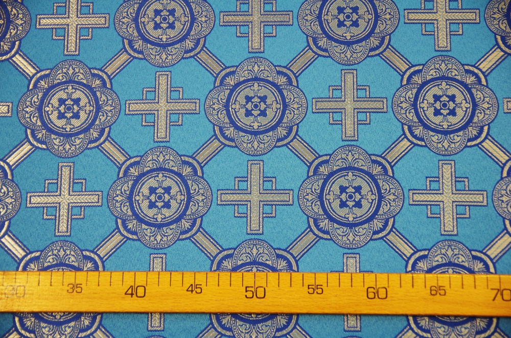 Парча НИКОЛЬСКИЙ КРЕСТ, голубая с серебром, шир. 150 см
