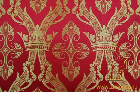 Шелк КОРОНА СТАРАЯ, красная с золотом, шир. 150 см, Рахманово