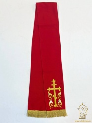 Закладка, вышитая, габардин, красная с золотом, Расцветший Крест, шир. 14 см Закладка, вышитая, габардин, красная с золотом, Расцветший Крест, шир. 14 см