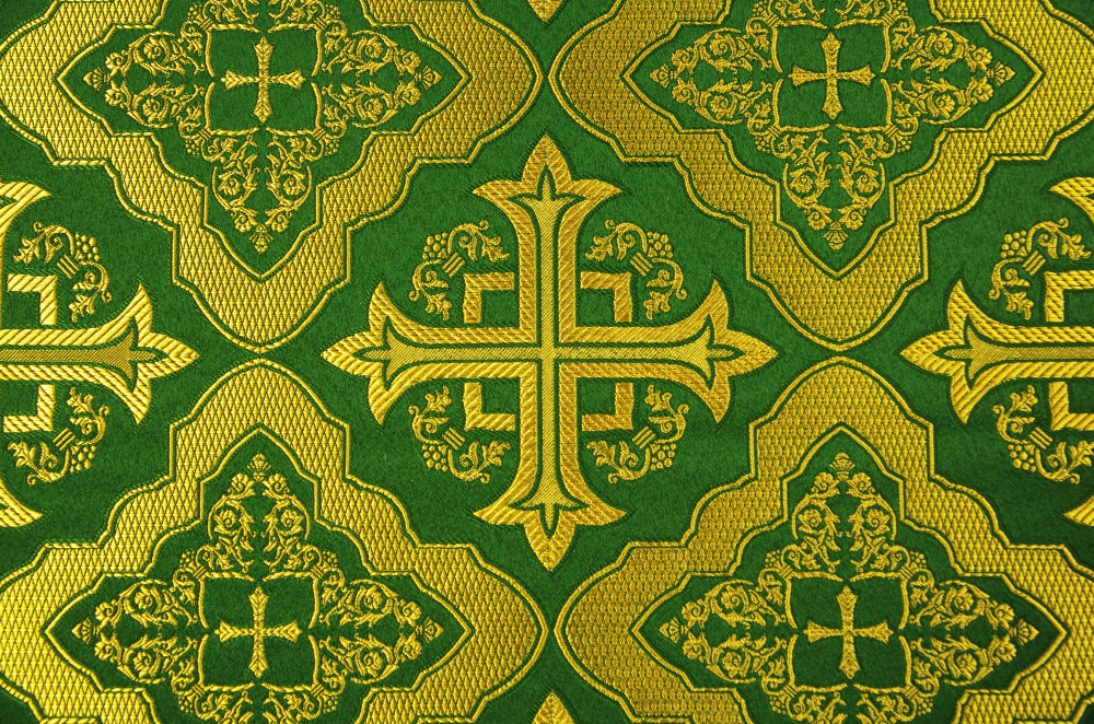 Шелк ЛАДОГА, зеленый с золотом, шир. 150 см, Рахманово