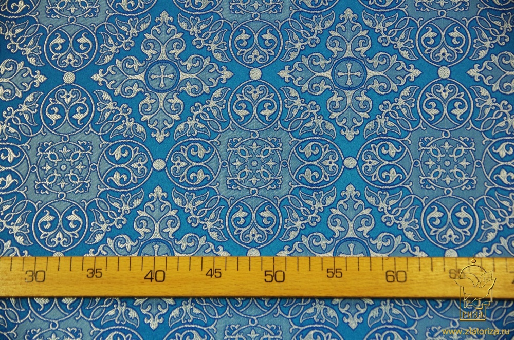 Шелк САРОВ, голубая с серебром, шир. 150 см, Рахманово