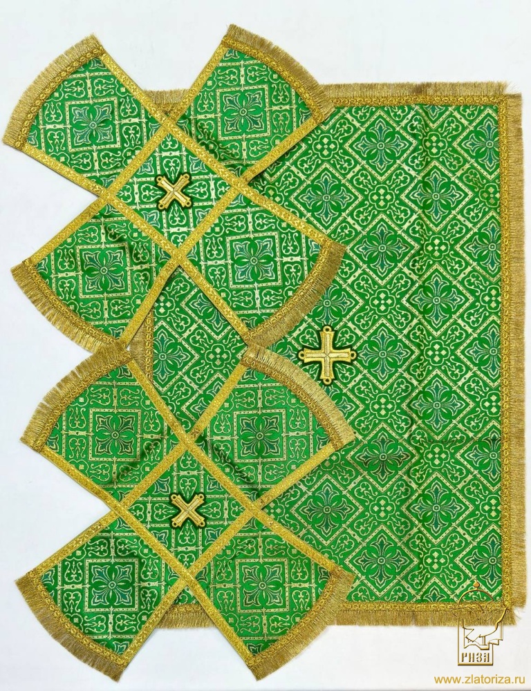 Покровцы парча, зеленые с золотом